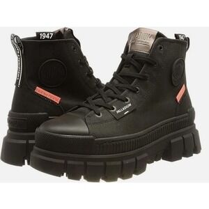 Palladium Revolt Hi TX Black Canvas Lace Up Chunky Platform Boots M 8 W 10 NIB